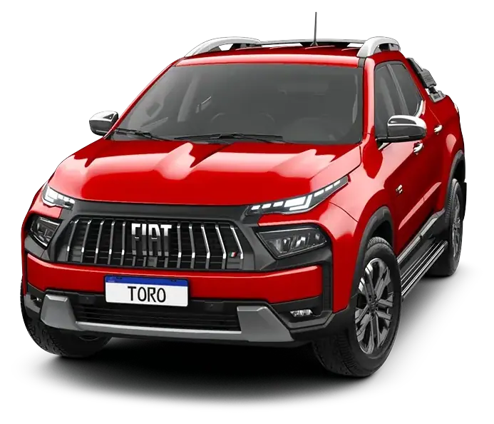 Fiat Toro en Rojo Colorado, vista tres cuartos frontal de estudio